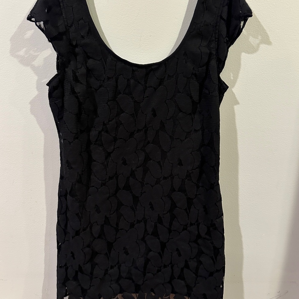 Calvin Klein XL Black V Neck Dress White Trim Stretch - Picture 5 of 6